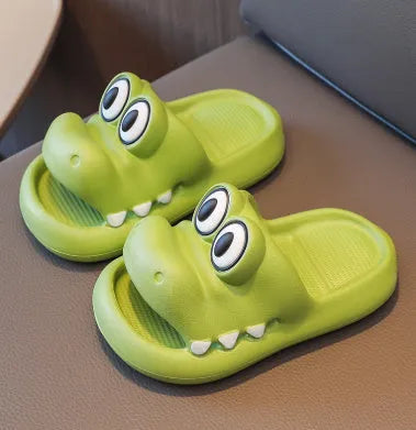 EVA platform parent child sandals with animal pattern in pink green yellow and blue for family outdoor beach use