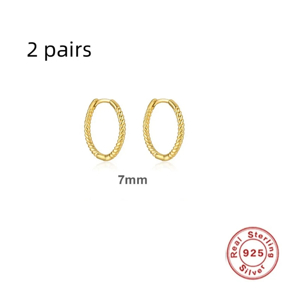 S925 sterling silver twisted string round ring earrings in gold or platinum colour