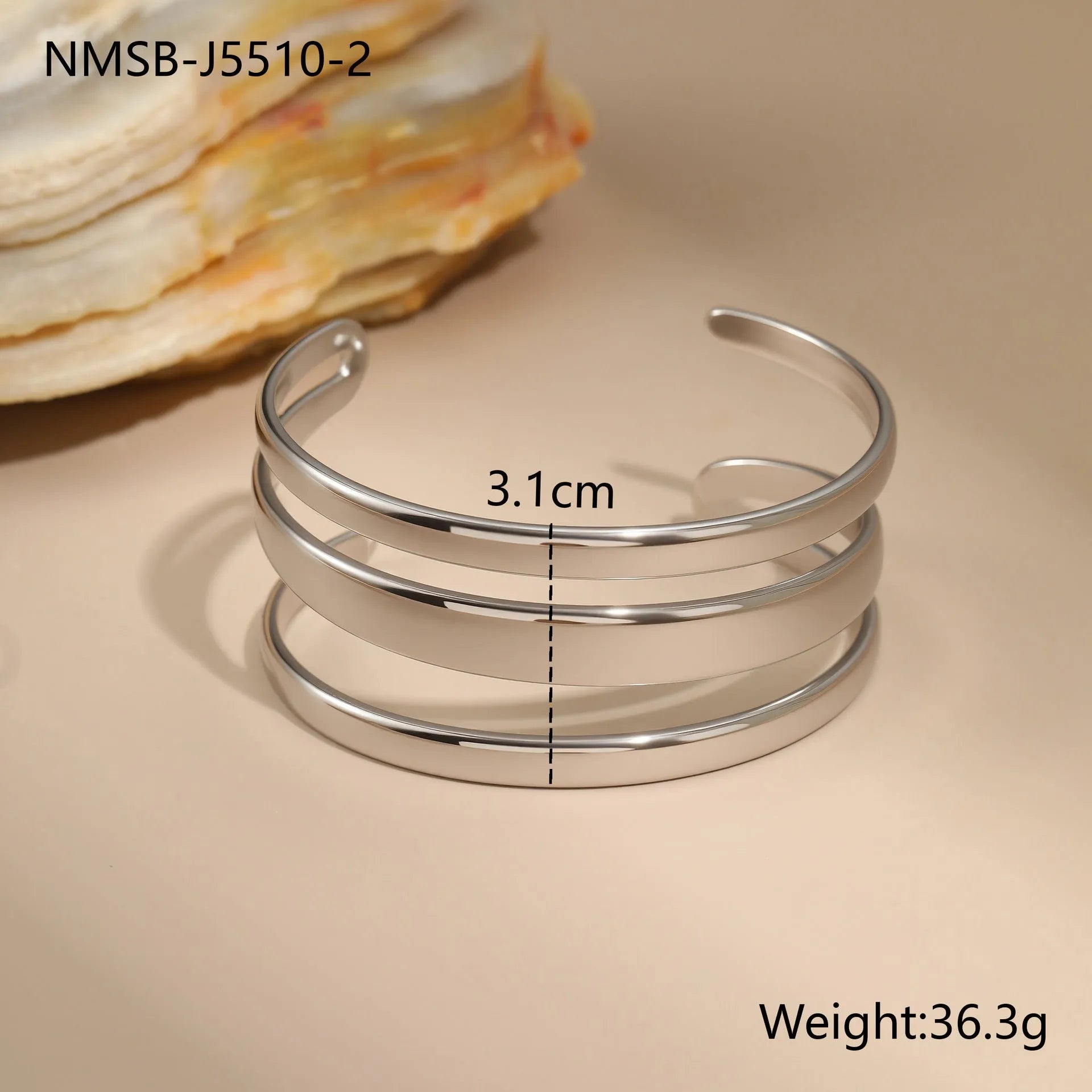 Stainless steel geometric line bracelet for women with simple opening clasp in gold or steel colour
