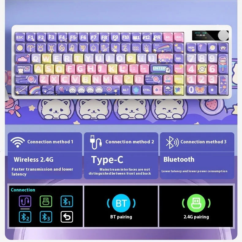 Black Iron Cow mechanical keyboard with RGB backlight showing compact 397mm width design
