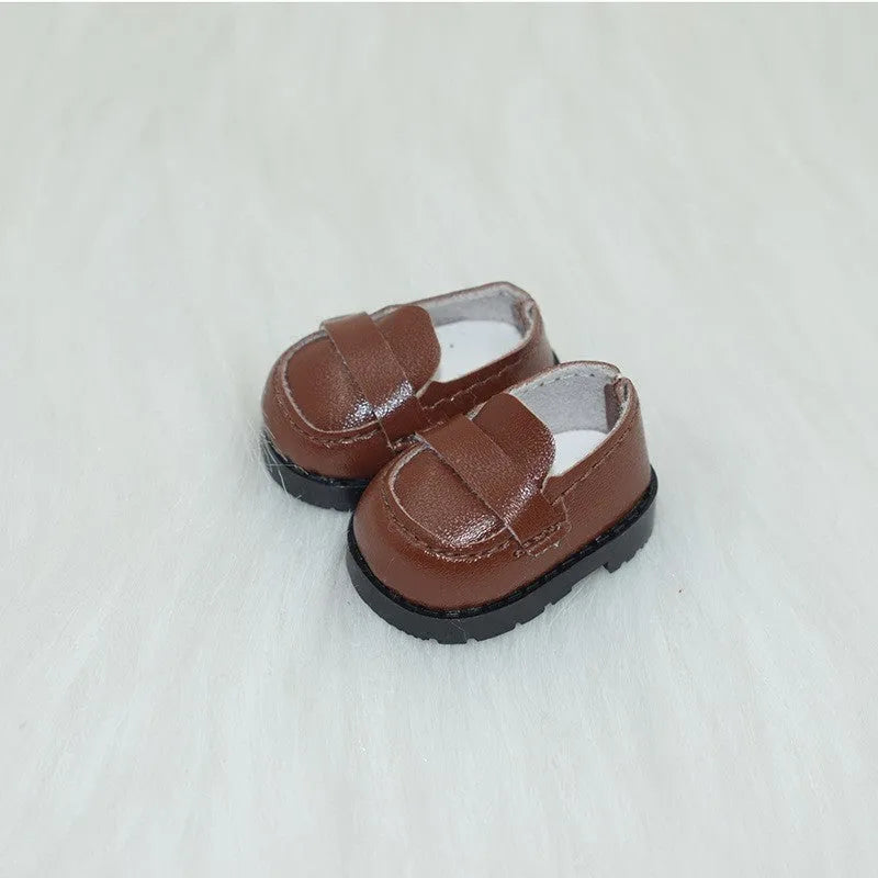 17cm doll replacement shoes in PU polyurethane material showing 3.5cm to 3.8cm height options including boots, leather shoes, and high heels