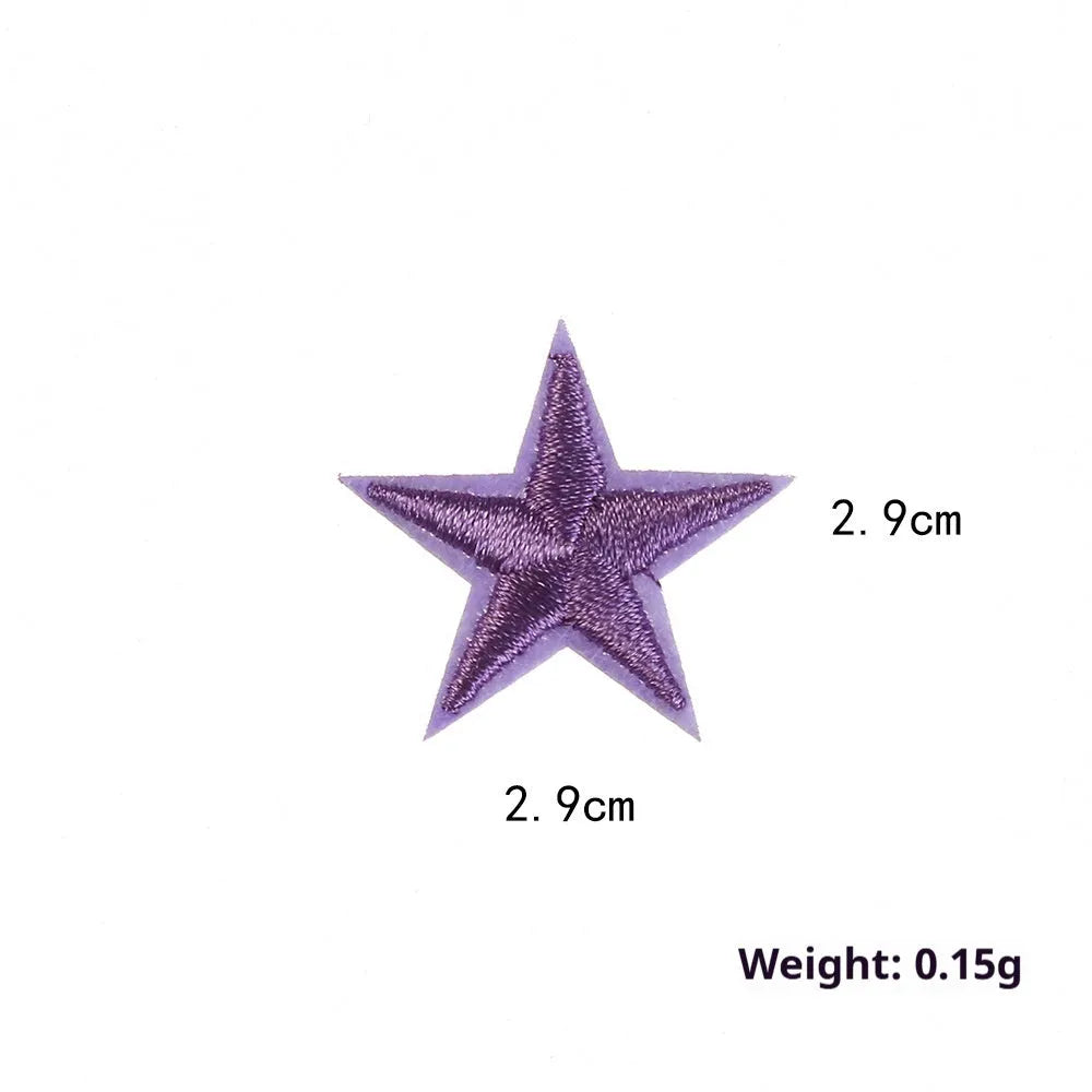 Colourful handmade embroidered five-pointed star cloth stickers for DIY decoration on fabric.