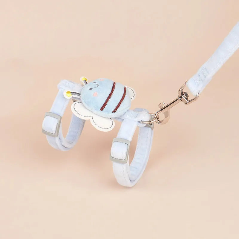 Bee shape cat harness with adjustable polyester rope in pink, blue and yellow colour options