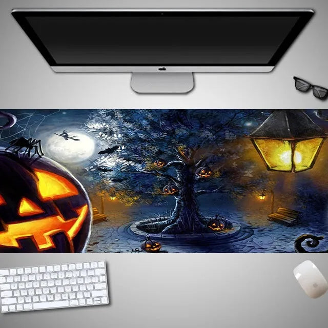 Halloween oversized computer mouse pad with non-slip rubber cloth backing in large dimensions