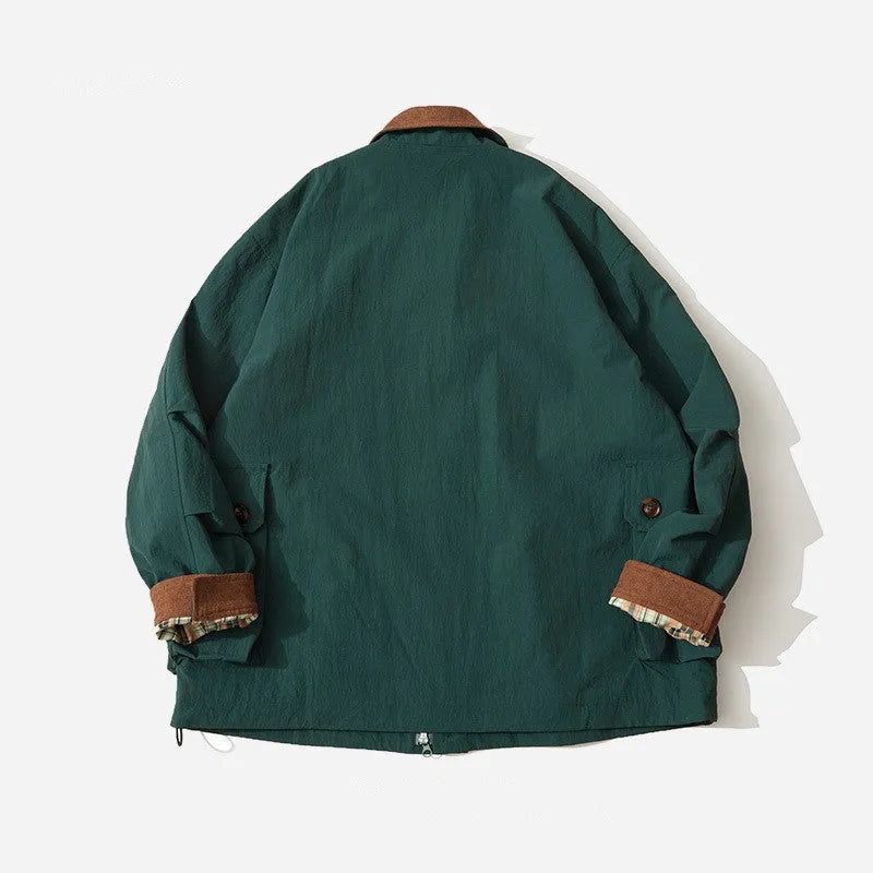 Men's and women's apricot and green polyester casual jacket with side seam pockets