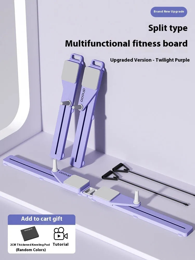 A purple split multifunctional skiing machine trainer for home fitness on a floor.