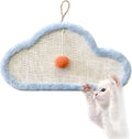 White cat scratching mat with sleeping cat cartoon design made from natural sisal fibres