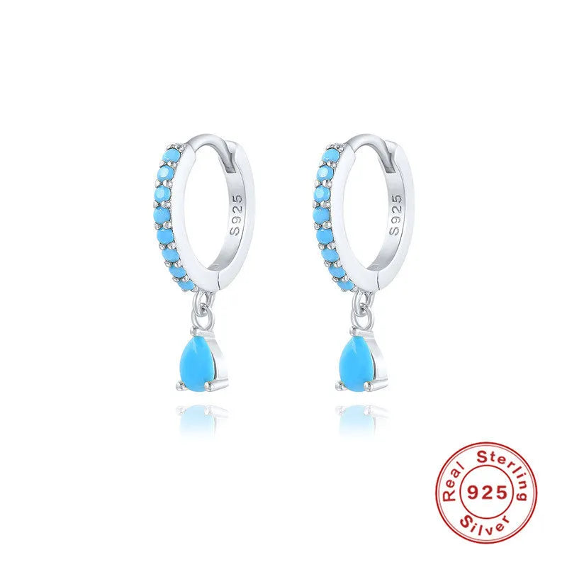 S925 sterling silver geometric water drop earrings with electroplated gold or silver finishes and gemstone options