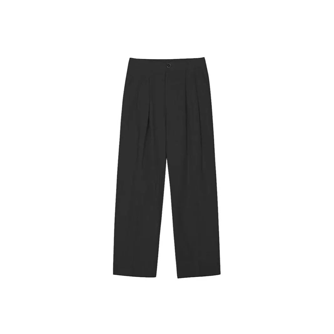 Men's apricot wide-leg cotton linen trousers with mid-waist zip fly and pencil leg opening