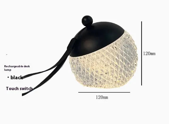 Portable dimmable night lamp with touch control in aluminium and acrylic construction measuring 12cm