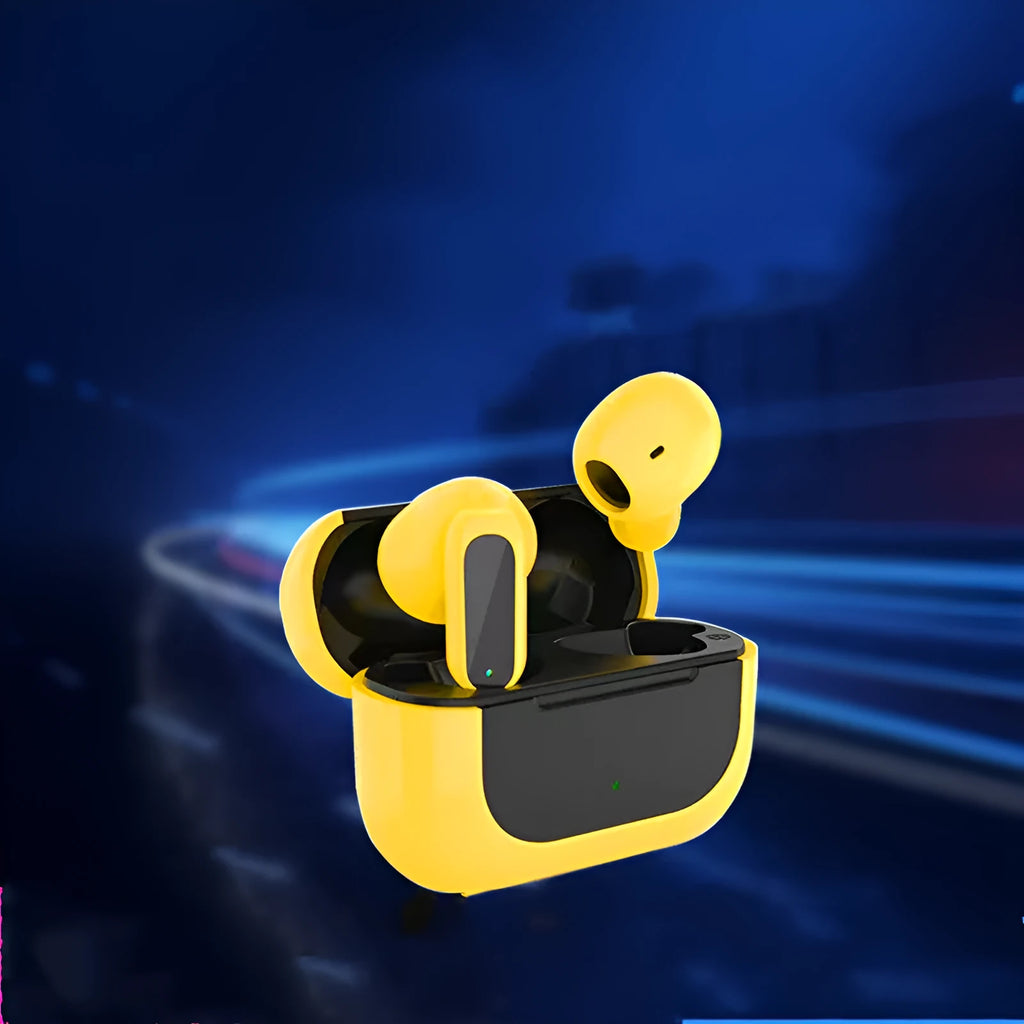 Jerry cartoon Bluetooth wireless headphones in black white yellow colours with earplug design