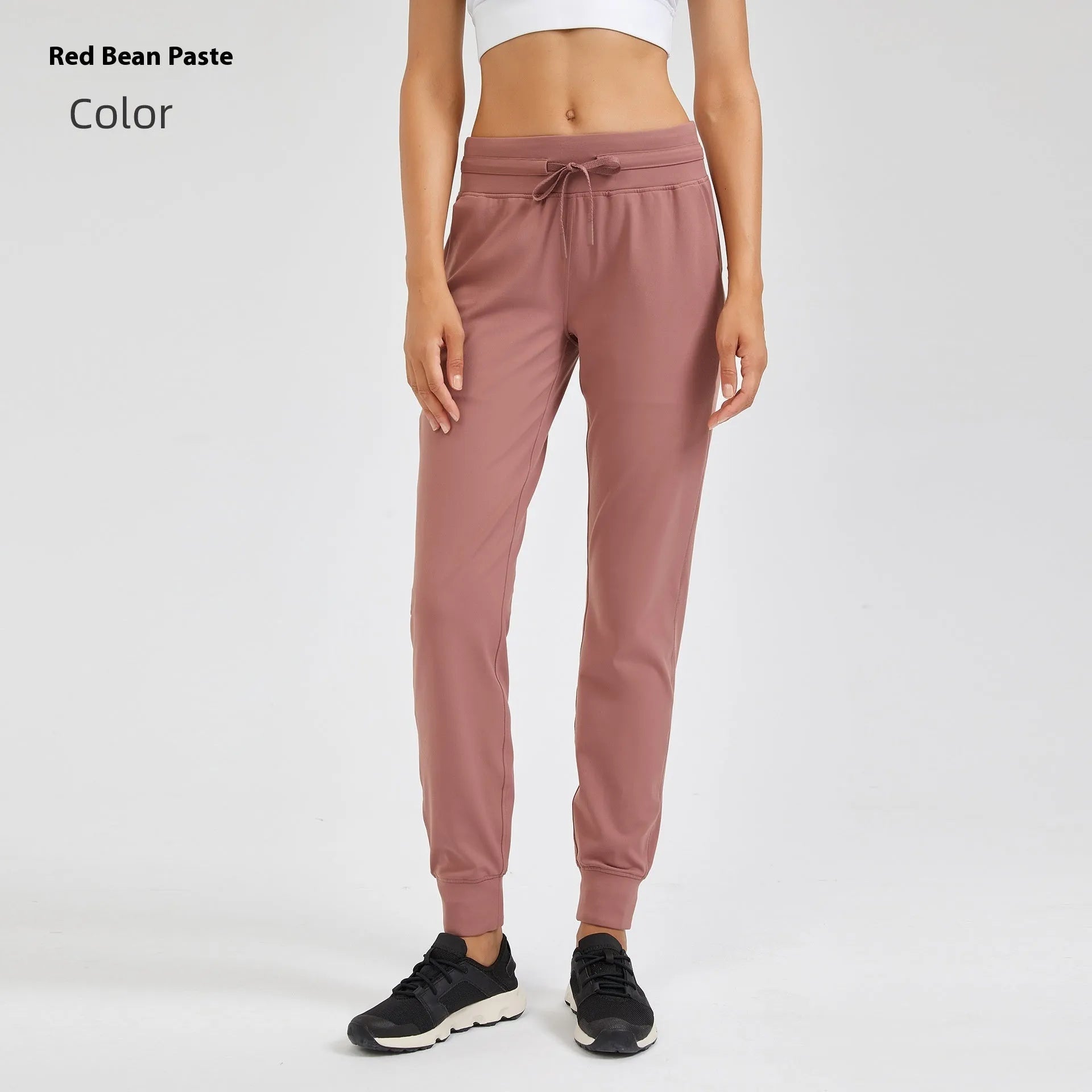 Women's high waist yoga pants with drawstring waistband in Belgian Blue colour