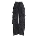 Women's tie-dyed high waist wide leg jeans with multiple pockets in street hipster style