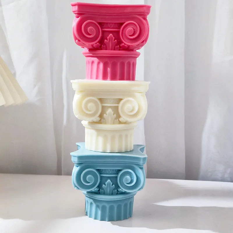 Silicone Roman pillar mould with irregular column shape for candle and craft making.