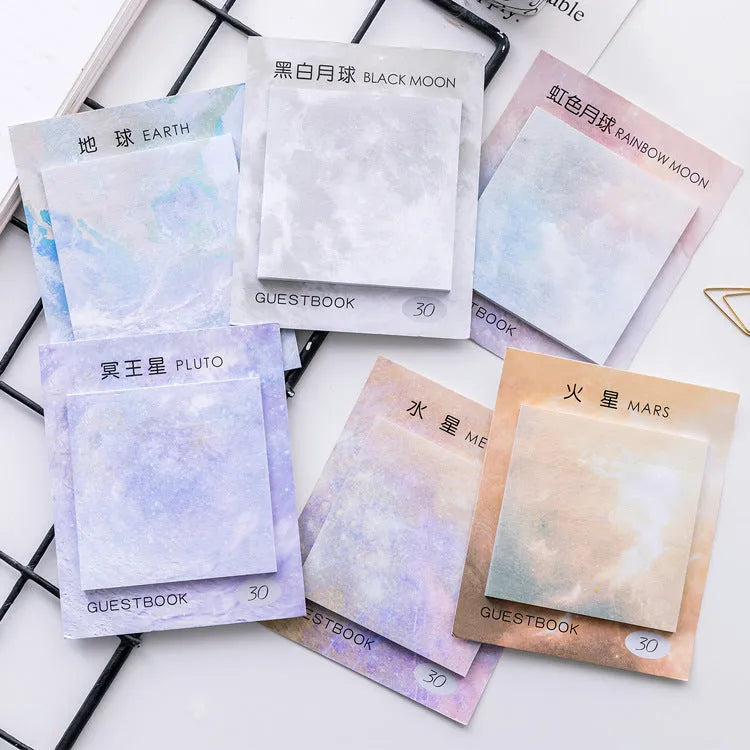 Square planet sticky notes with oil painting designs measuring 7.3cm