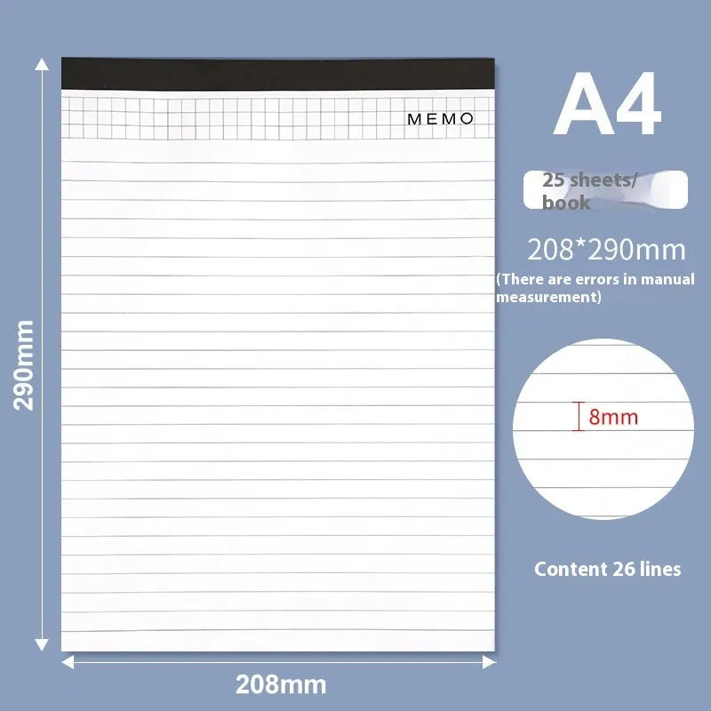 A4 tearable notebook with grid pattern for meeting minutes on ivory white paper