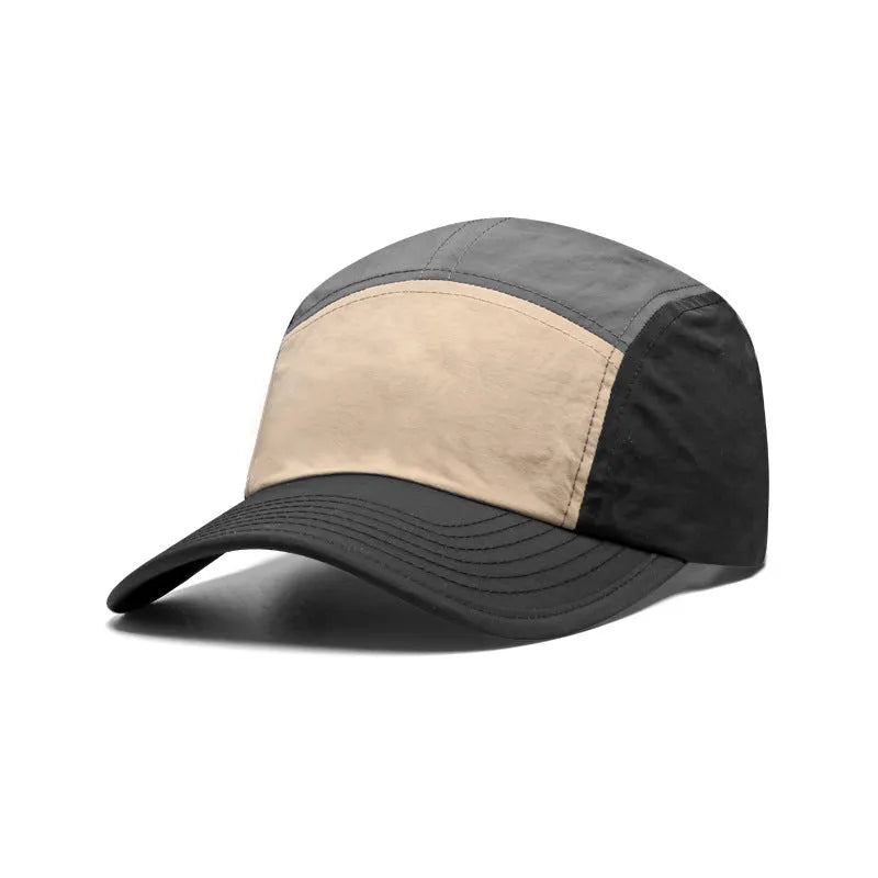 Men's khaki quick-drying curved brim baseball cap made from polyester and cotton blend