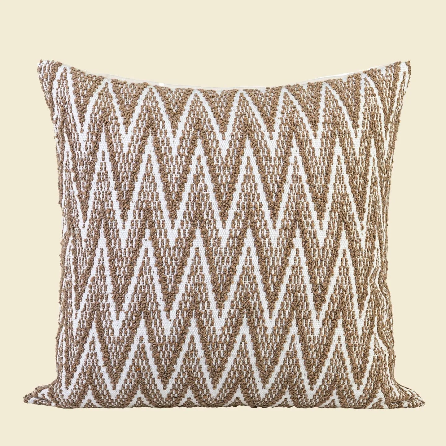 Chinese style square cushion pillow in geometric pattern, 45cm size, on a sofa.