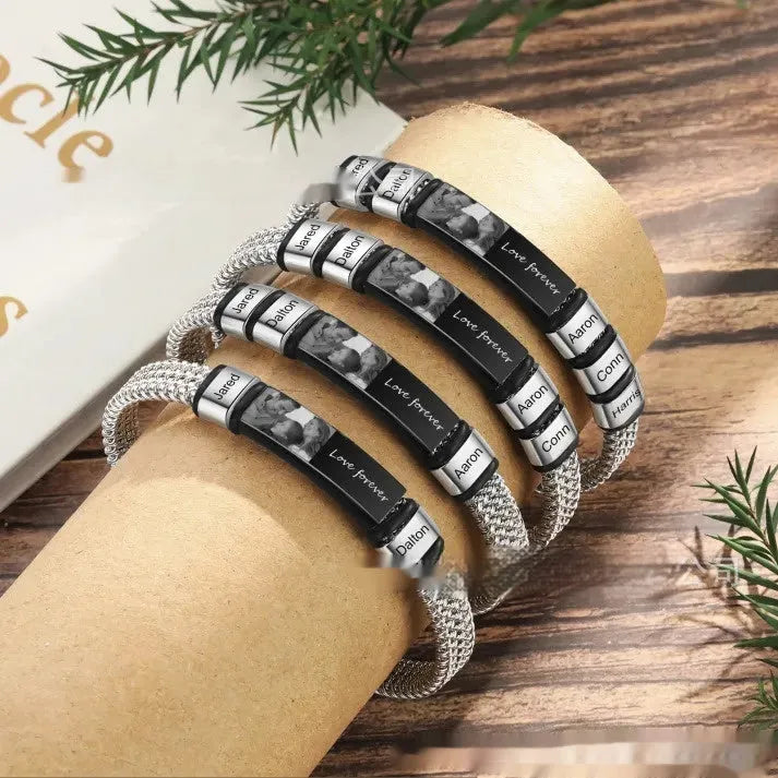 Titanium steel lettering bracelet with leather rope, electroplated heart shape, and bead options in gift box