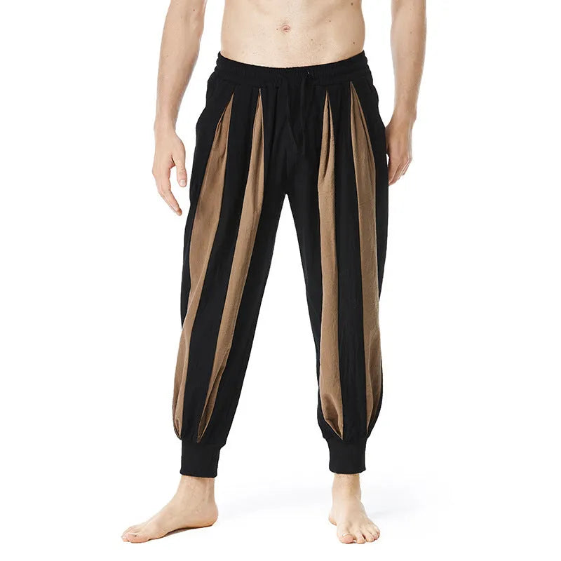 Men's straight-leg casual trousers in red, khaki, yellow, or brown colours with ordinary thickness polyester fabric