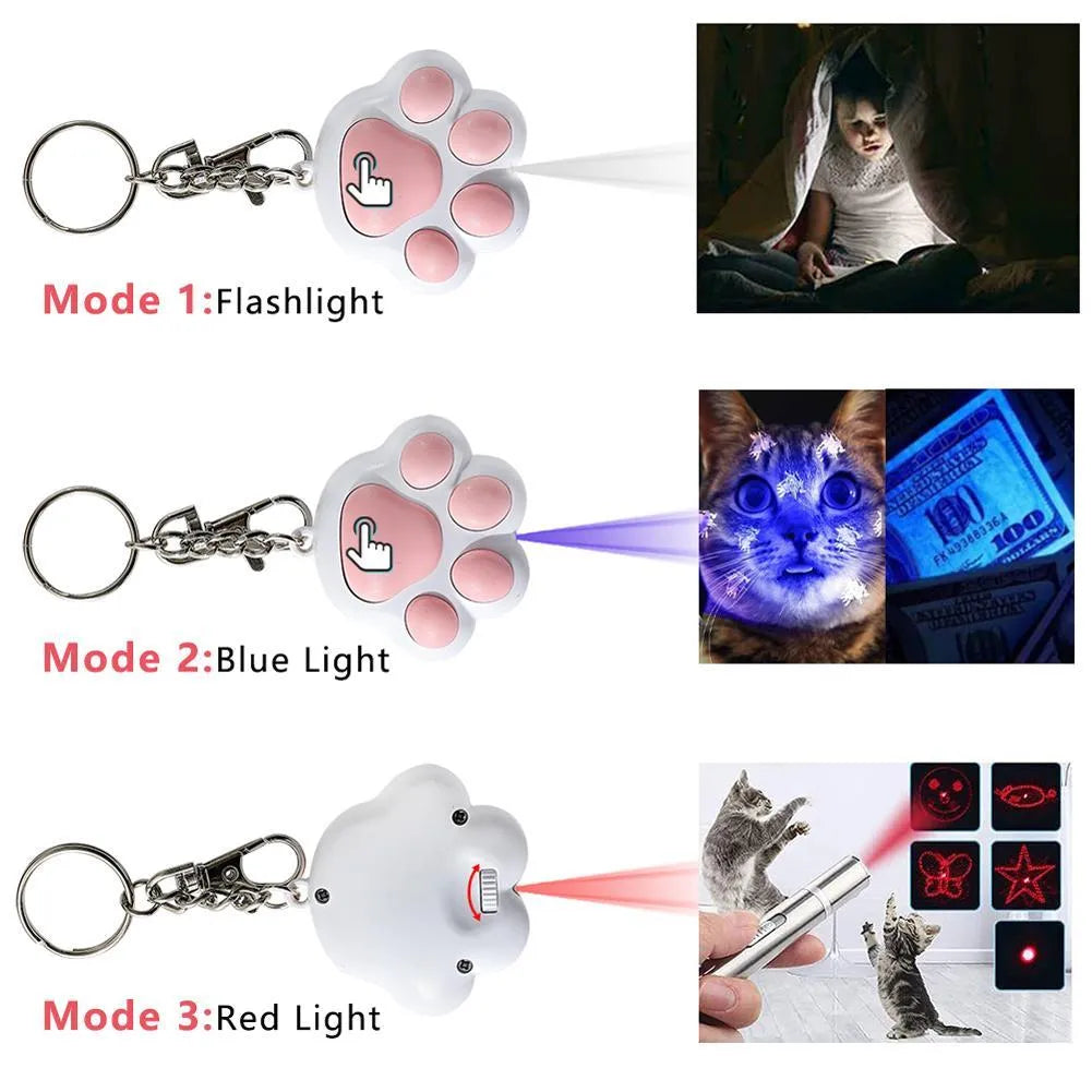 USB rechargeable infrared cat teaser toy with key chain in black or pink colours