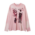 Women's loose fit cotton top with letter pattern and drop shoulder sleeves in dark grey