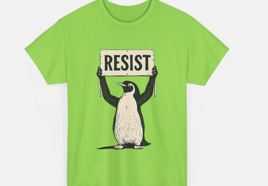 Unisex loose fit cotton short sleeve t-shirt in black, green, and white on a size chart.