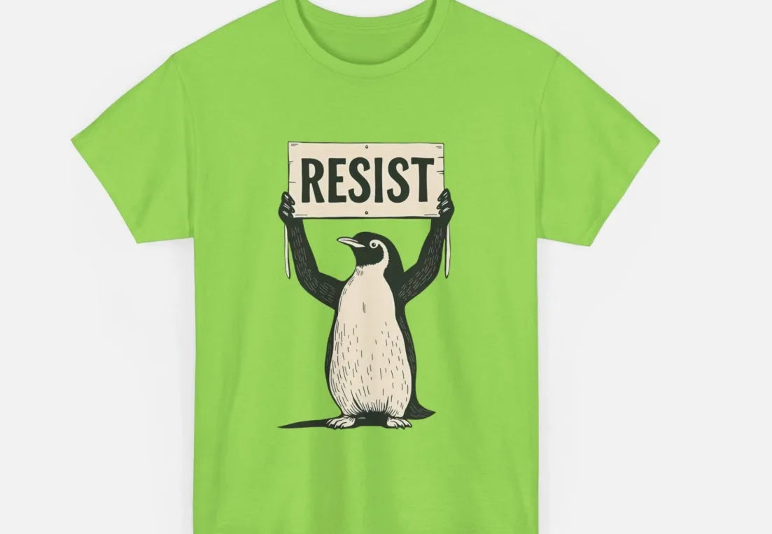 Unisex loose fit cotton short sleeve t-shirt in black, green, and white on a size chart.