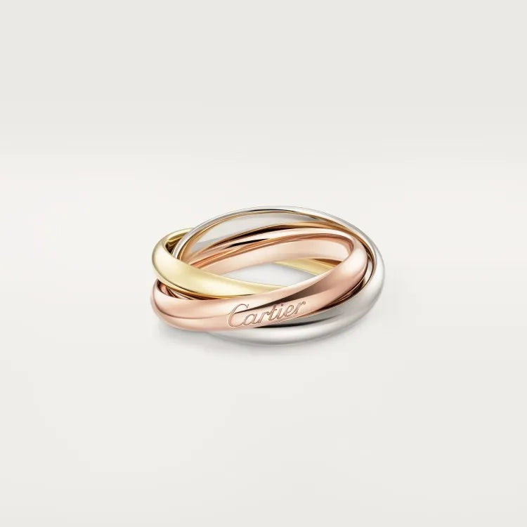 Geometric U-shape sterling silver couple ring with a full diamond band, shown in a gold rose silver finish.