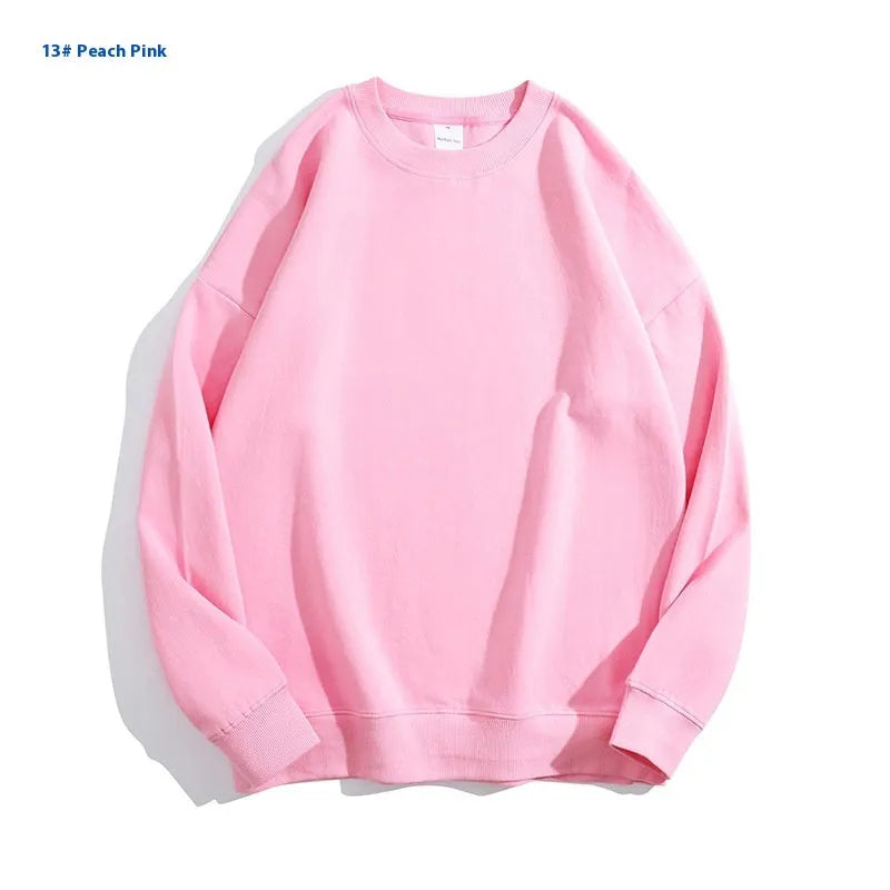 Cotton solid color round neck off shoulder sweater in loose pullover style with long sleeves available in various colours