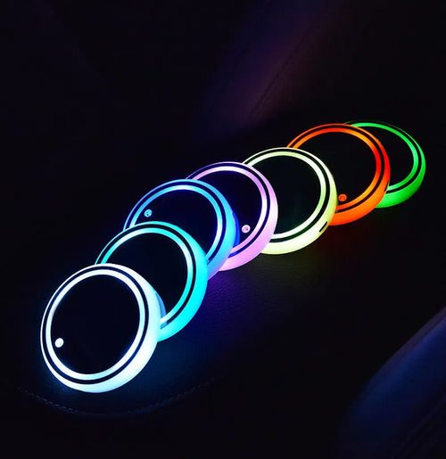 Colourful LED light-up coaster for car cup holder with USB cable
