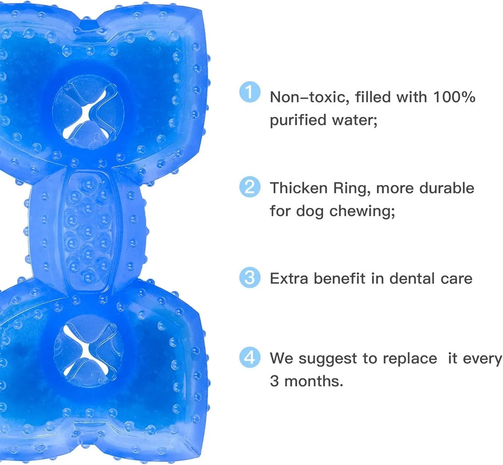 Freezable cooling chew toy for dogs in bone and circle shapes for teething relief