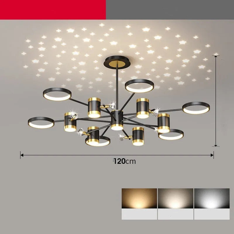 Black 13-head iron pendant lamp with Nordic star design and remote control