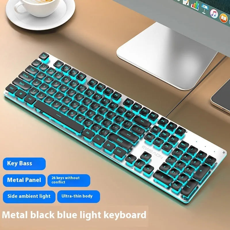 Wired mute mechanical-feel keyboard with backlighting in ABS casing, 44 cm length