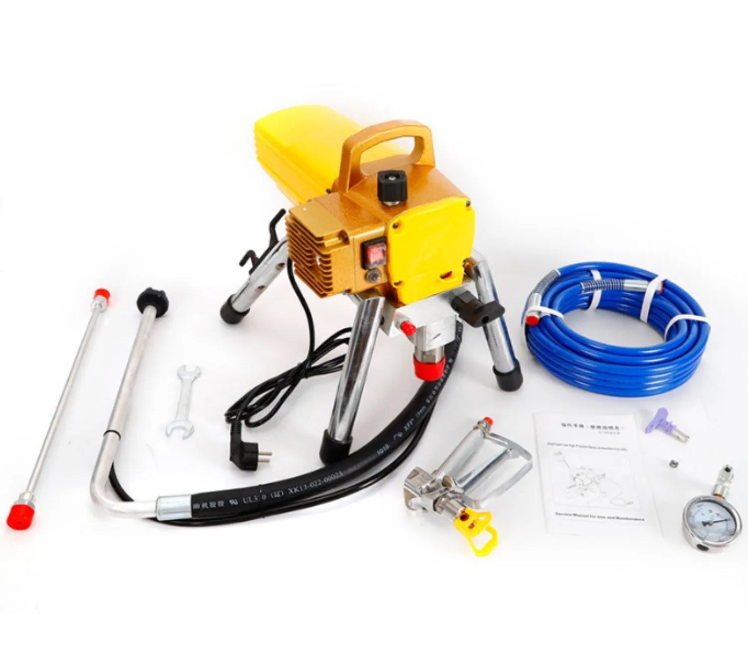 Blue portable electric airless spray painting machine with spray gun and 50cm extension rod