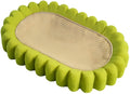 Green oval sisal cat scratching pad serving as a lounging bed, dimensions 650mm by 420mm.