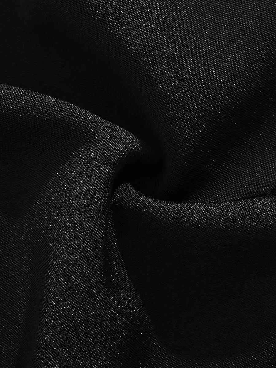 Men's black semi-elastic shorts with loose straight-leg fit and above-knee length