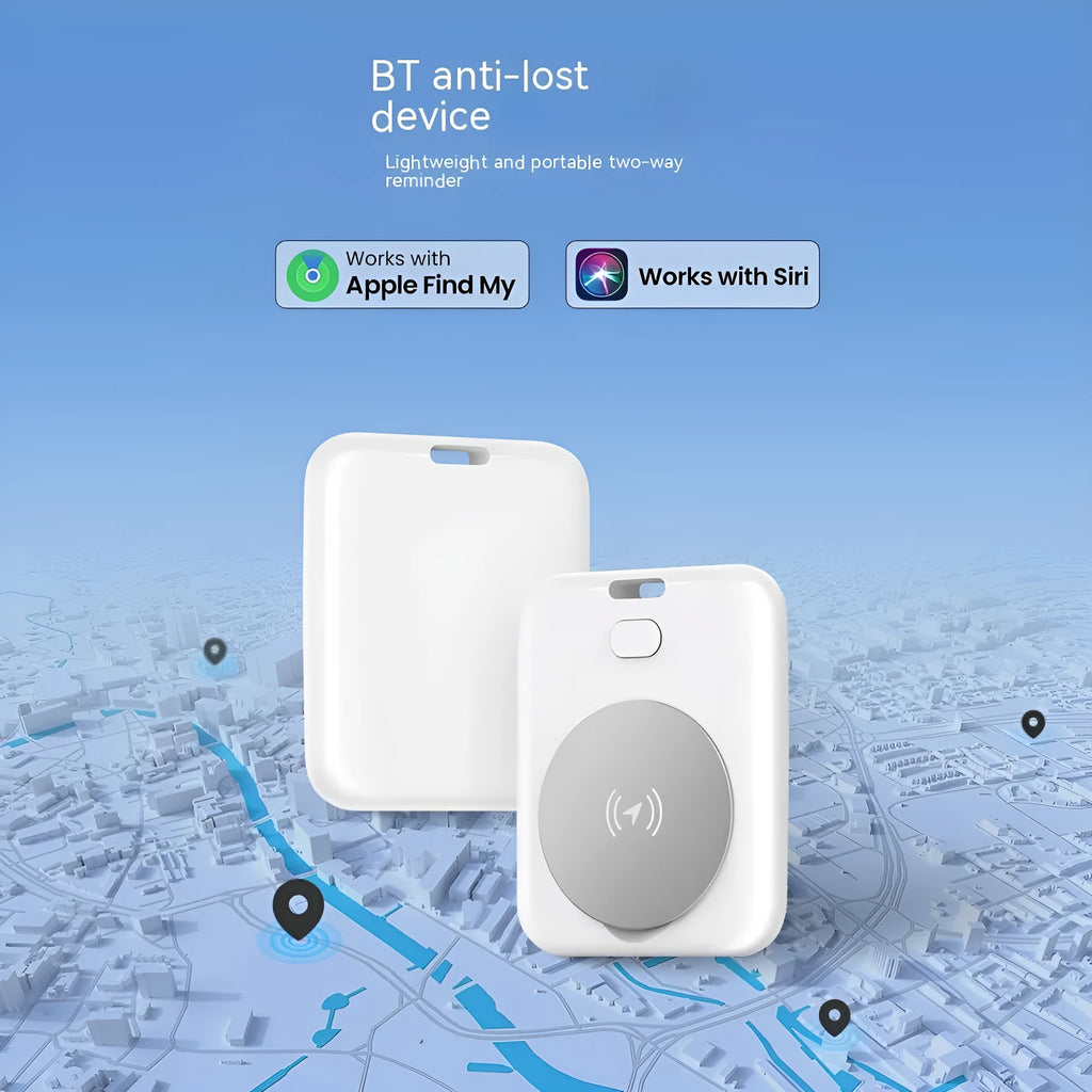 White ABS pet tracking device for Apple users showing lightweight design and portable attachment