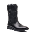 Men's brown retro wide head square toe cowboy boots with high shaft and mesh lining