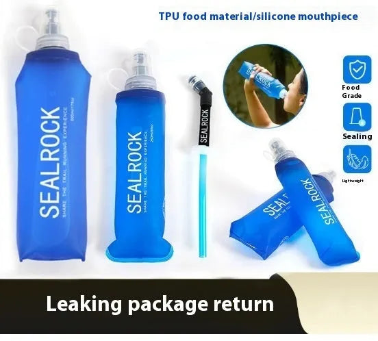 Portable plastic straw with suction tube for mountain climbing and biking outdoor use.