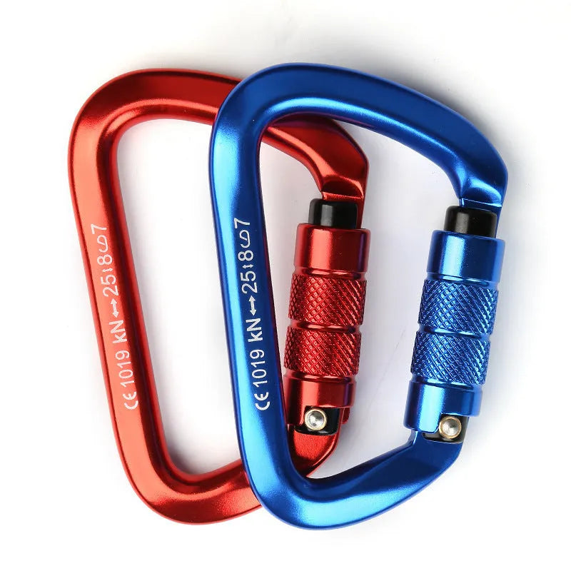 D-type steel climbing lock with choice of automatic or threaded gate, shown in red colour.
