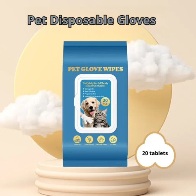 Pack of disposable plastic gloves for pet grooming and cleaning tasks