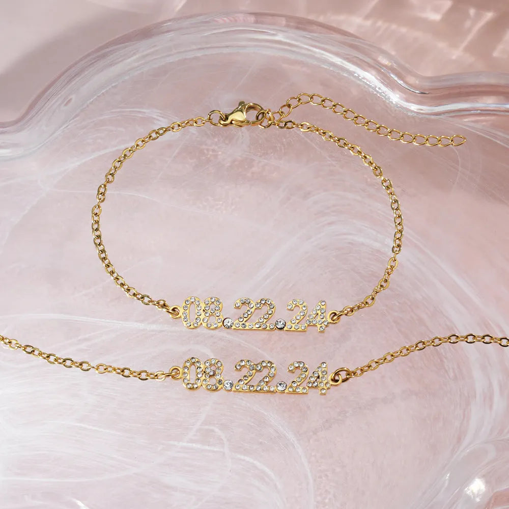 Stainless steel digital bracelet with diamond-set numbers on display, shown in rose gold finish.