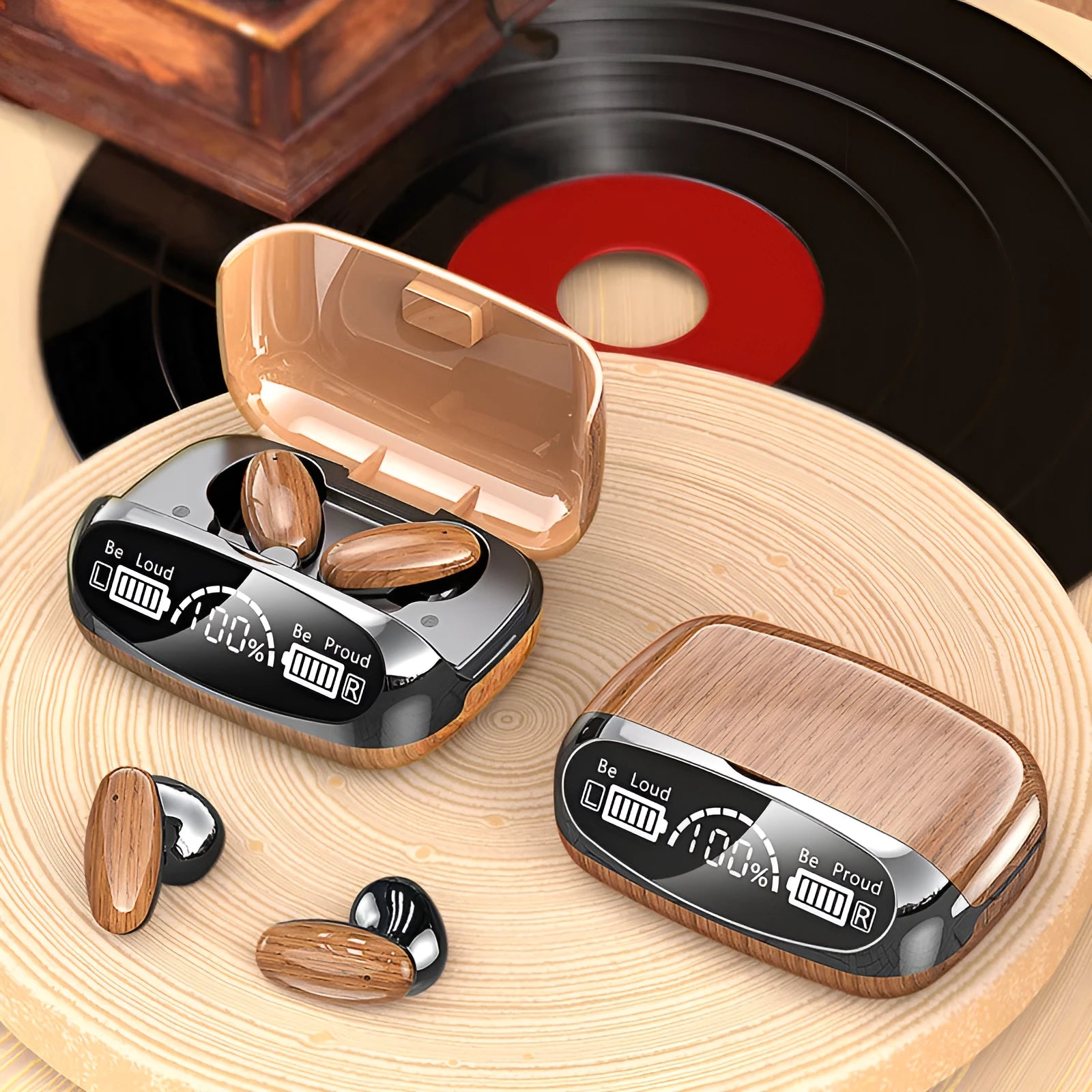 M35 wood grain Bluetooth wireless headset with charging cabin and accessories