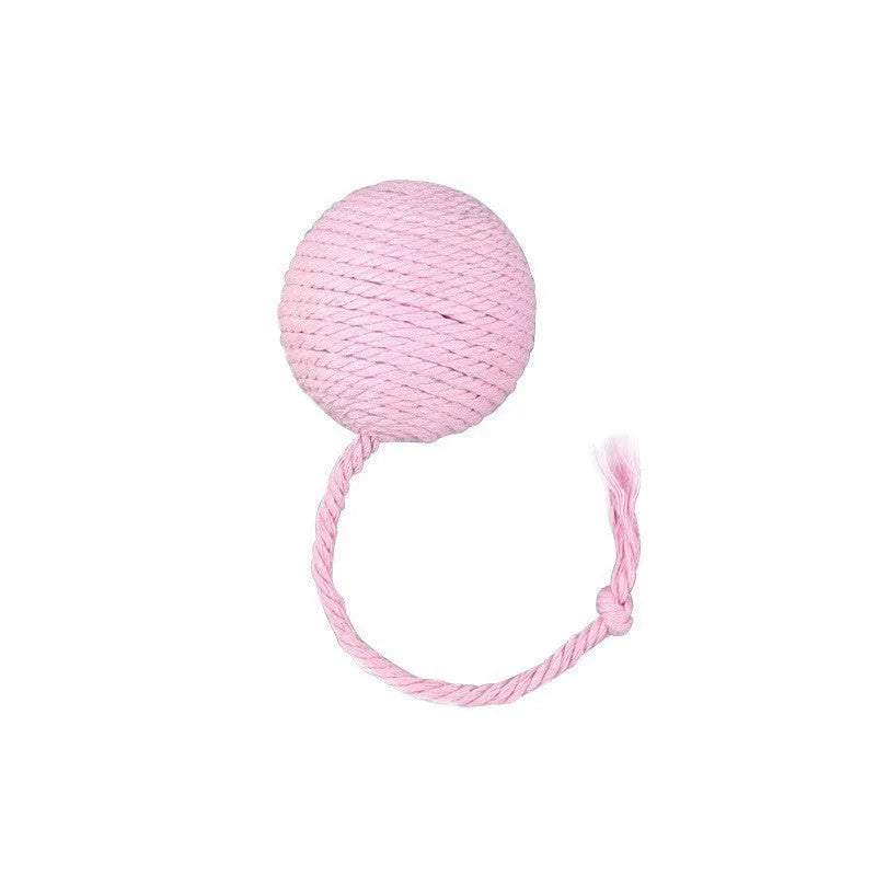 Colourful cat toy ball with rope and built-in bell in two size options