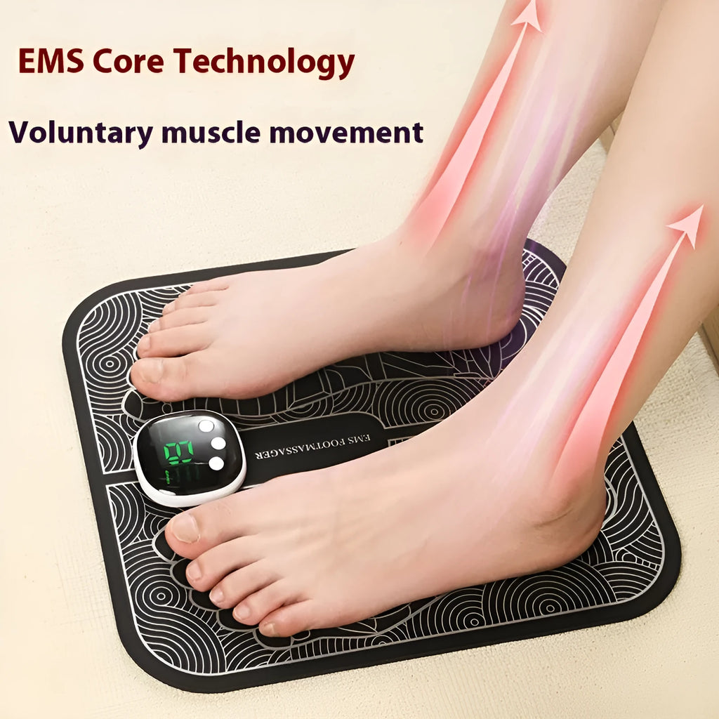Rechargeable blue and orange foot massager mats with remote control and USB charging cable