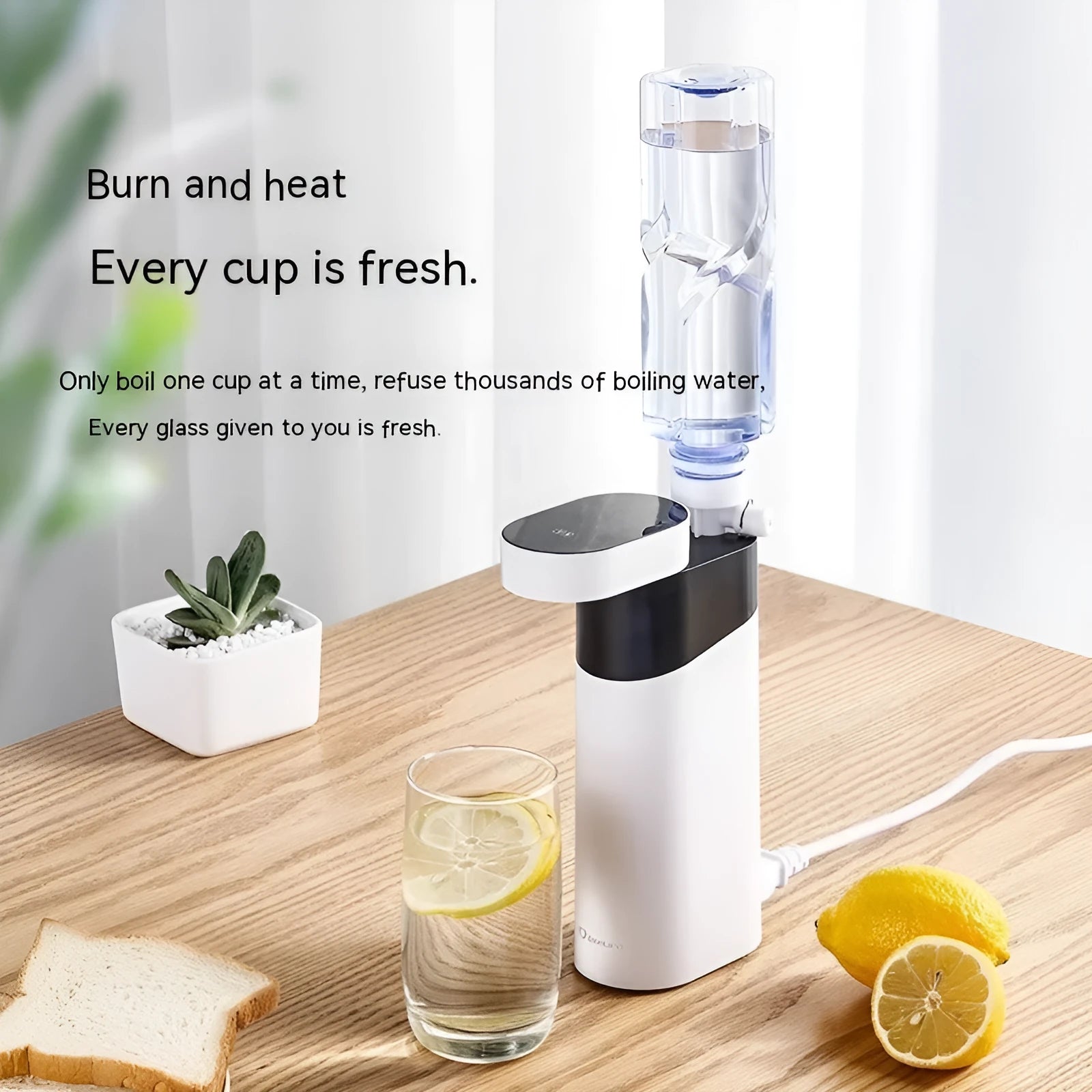 Black and Green compact desktop instant water dispenser with digital display for adjustable temperature control.