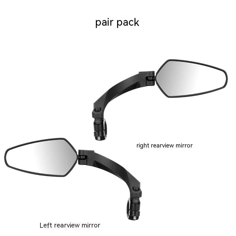 Black mountain bike rearview mirror with rotatable mount and acrylic reflective surface