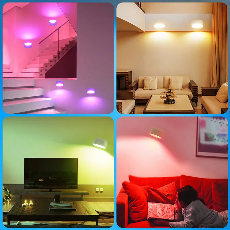 White remote touch magnetic wall lamp with oval light showing 360-degree rotation and magnetic mount