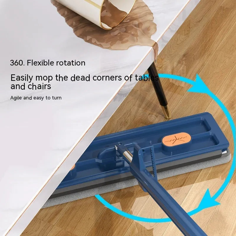 Large flat mop with stainless steel handle and 360 rotating head for hard floor cleaning